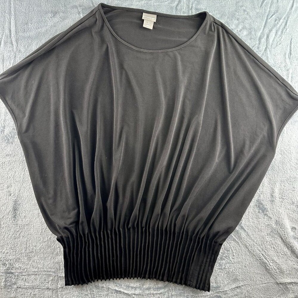 CHICO’S Dolman Short Sleeve Top Women’s Sz 2 Blk Gathered Pleated Hem Whimsygoth